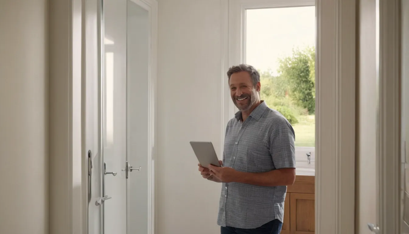 A provider showing a homeowner walk-in shower options in the Old Westbury area